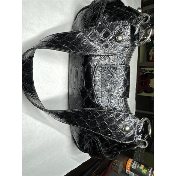 Guess Y2K black croc-embossed patent leather shoulder bag/mini purse - Picture 3 of 13